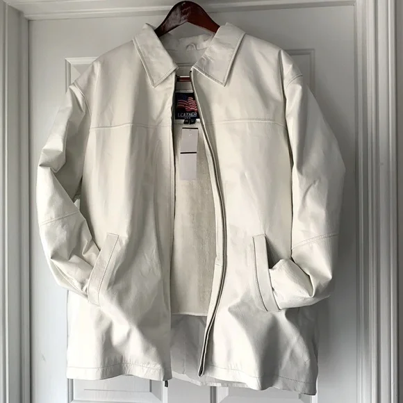 USA LEATHER Men Off White Genus Leather Jacket